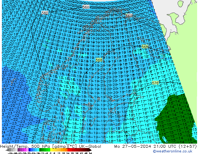 Height/Temp. 500 hPa UK-Global Mo 27.05.2024 21 UTC