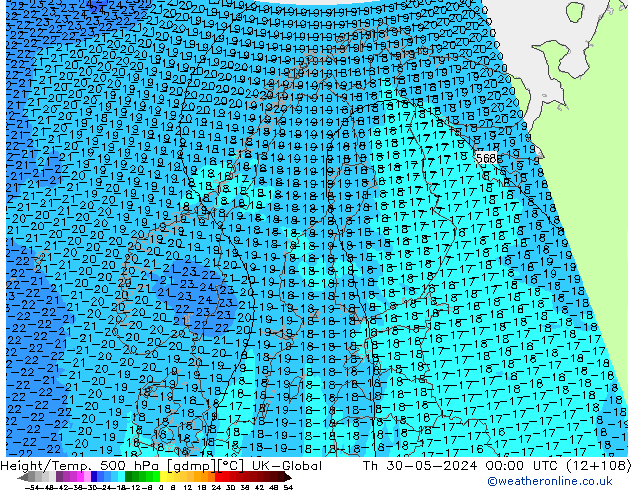 Height/Temp. 500 hPa UK-Global Th 30.05.2024 00 UTC