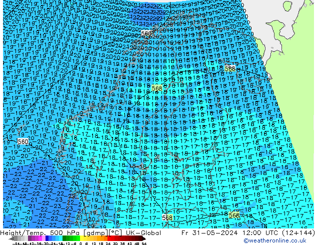 Height/Temp. 500 гПа UK-Global пт 31.05.2024 12 UTC