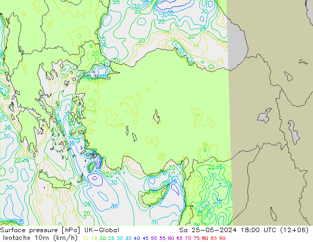 Eşrüzgar Hızları (km/sa) UK-Global Cts 25.05.2024 18 UTC