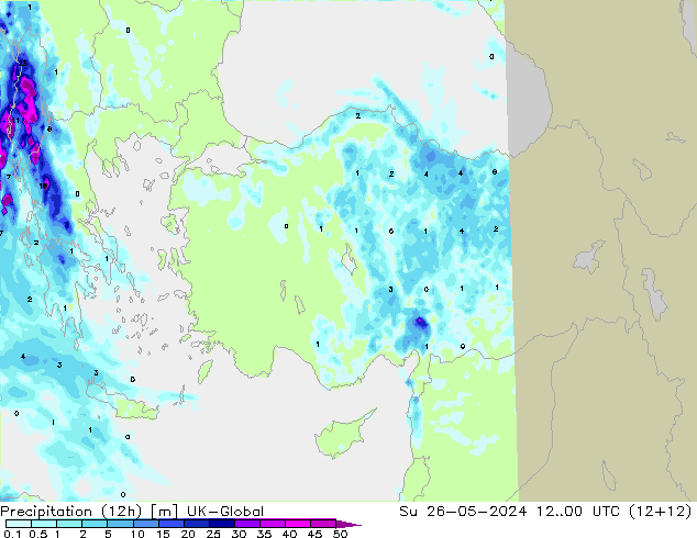 Precipitation (12h) UK-Global Su 26.05.2024 00 UTC