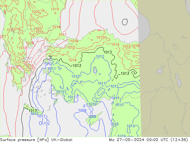 Atmosférický tlak UK-Global Po 27.05.2024 00 UTC