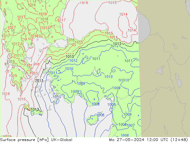 Atmosférický tlak UK-Global Po 27.05.2024 12 UTC