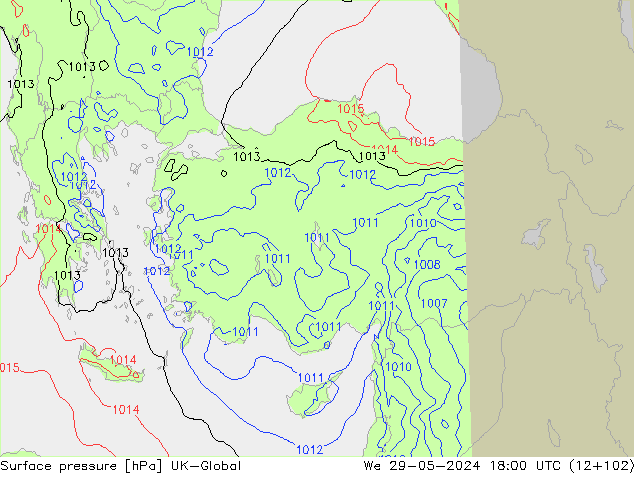 Surface pressure UK-Global We 29.05.2024 18 UTC