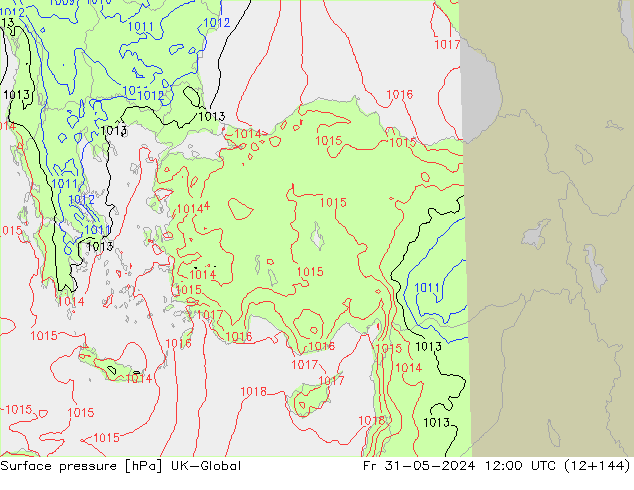 Luchtdruk (Grond) UK-Global vr 31.05.2024 12 UTC