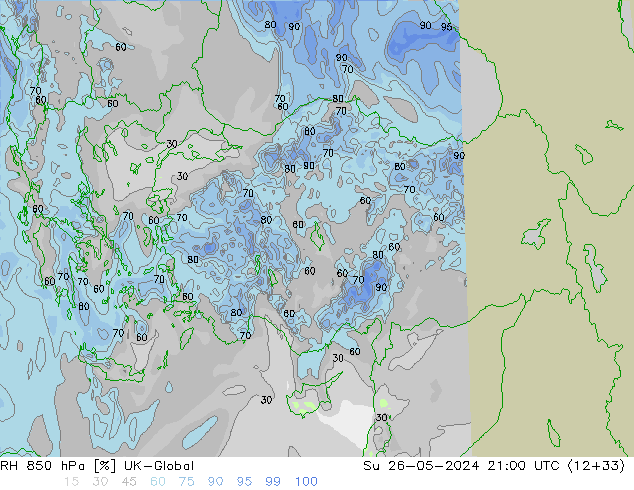 RH 850 hPa UK-Global dom 26.05.2024 21 UTC