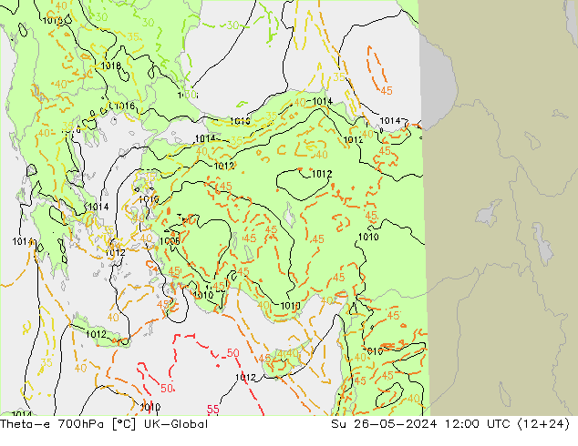 Theta-e 700hPa UK-Global dim 26.05.2024 12 UTC