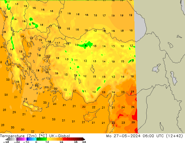 Sıcaklık Haritası (2m) UK-Global Pzt 27.05.2024 06 UTC