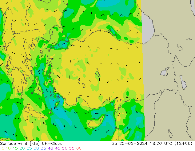 Vent 10 m UK-Global sam 25.05.2024 18 UTC