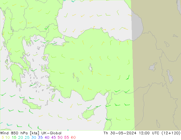Wind 850 hPa UK-Global do 30.05.2024 12 UTC