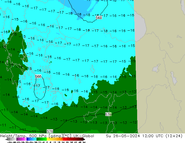 Hoogte/Temp. 500 hPa UK-Global zo 26.05.2024 12 UTC