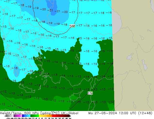 Height/Temp. 500 hPa UK-Global pon. 27.05.2024 12 UTC