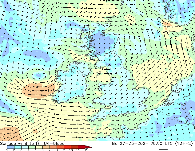 Surface wind (bft) UK-Global Mo 27.05.2024 06 UTC