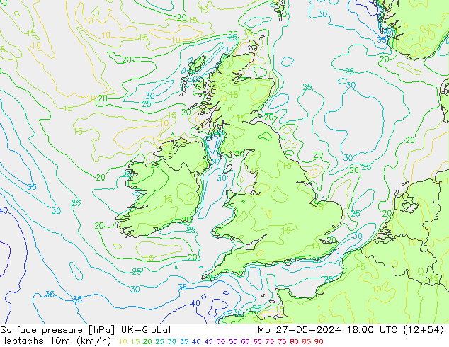 Eşrüzgar Hızları (km/sa) UK-Global Pzt 27.05.2024 18 UTC