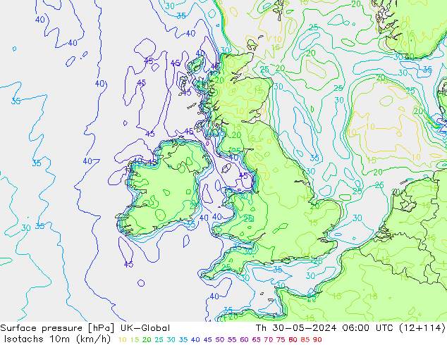 Isotachs (kph) UK-Global  30.05.2024 06 UTC