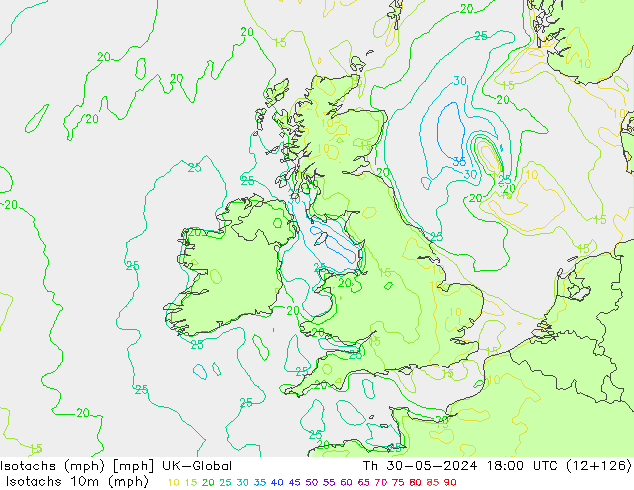 Isotaca (mph) UK-Global jue 30.05.2024 18 UTC