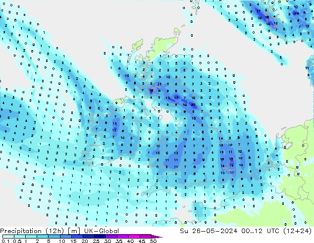 Precipitazione (12h) UK-Global dom 26.05.2024 12 UTC