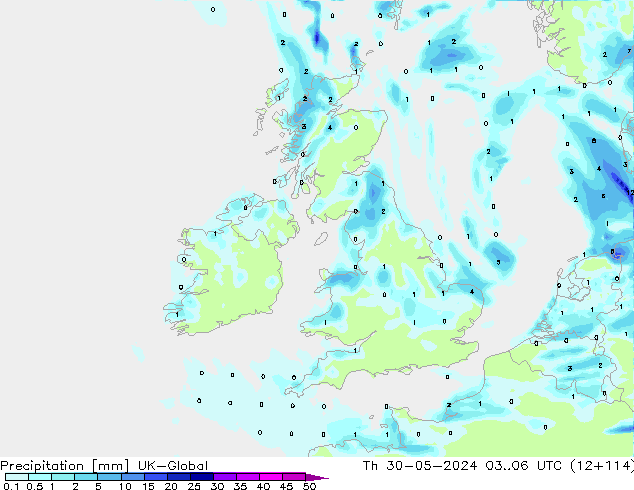 Precipitazione UK-Global gio 30.05.2024 06 UTC