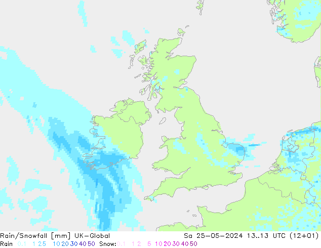 Rain/Snowfall UK-Global So 25.05.2024 13 UTC