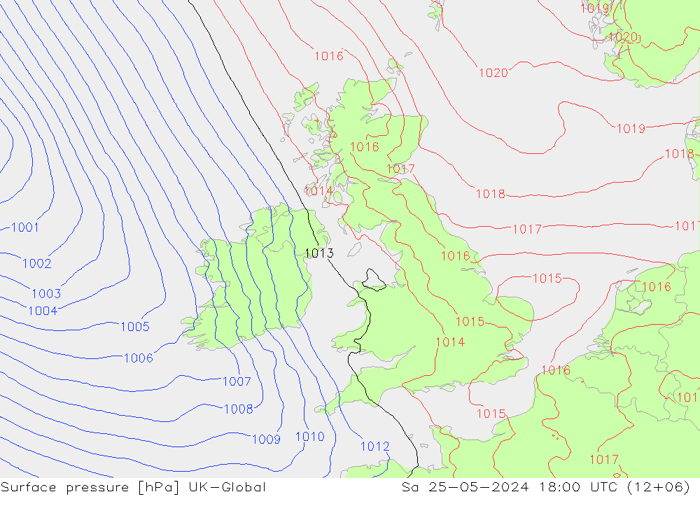 Surface pressure UK-Global Sa 25.05.2024 18 UTC