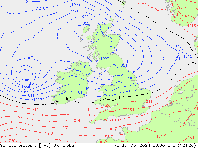Presión superficial UK-Global lun 27.05.2024 00 UTC