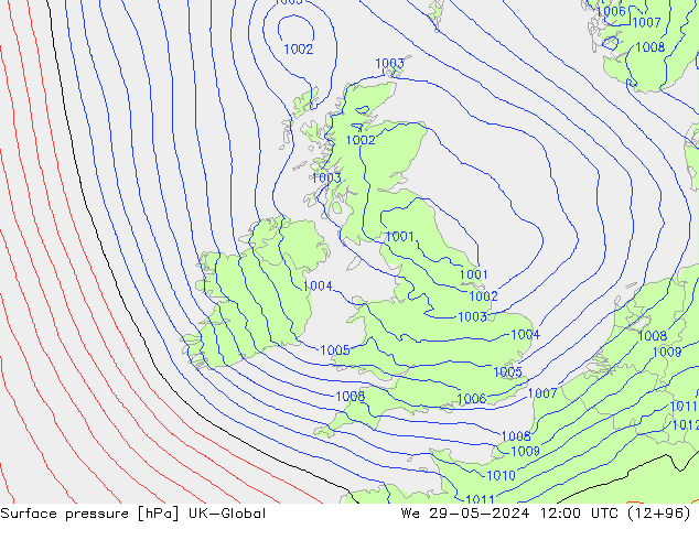 Surface pressure UK-Global We 29.05.2024 12 UTC