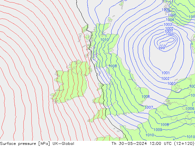 Surface pressure UK-Global Th 30.05.2024 12 UTC