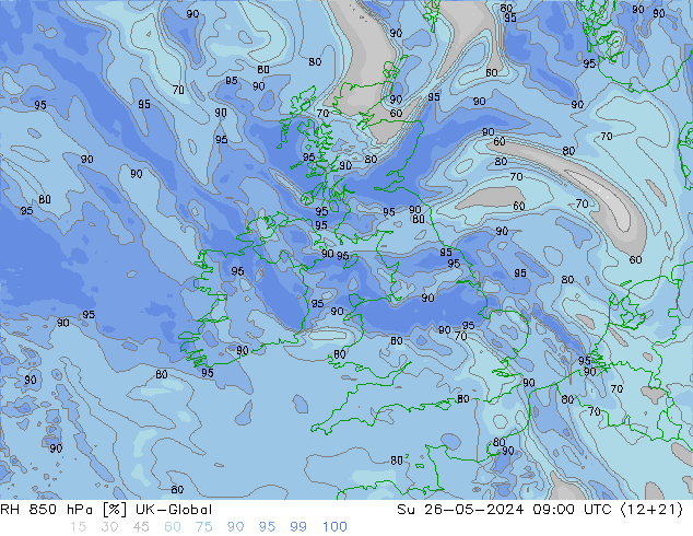 RH 850 hPa UK-Global dom 26.05.2024 09 UTC