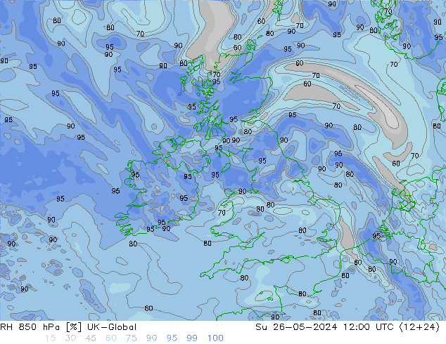 RH 850 hPa UK-Global Su 26.05.2024 12 UTC