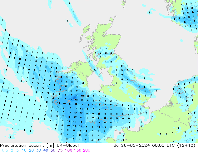 Precipitation accum. UK-Global Su 26.05.2024 00 UTC