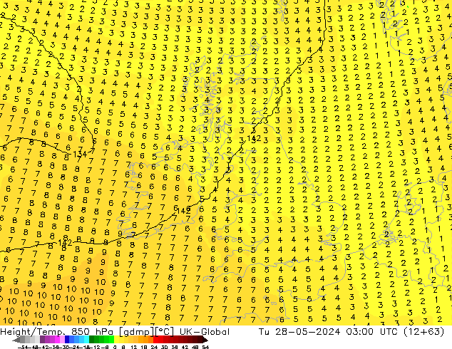 Height/Temp. 850 hPa UK-Global Di 28.05.2024 03 UTC