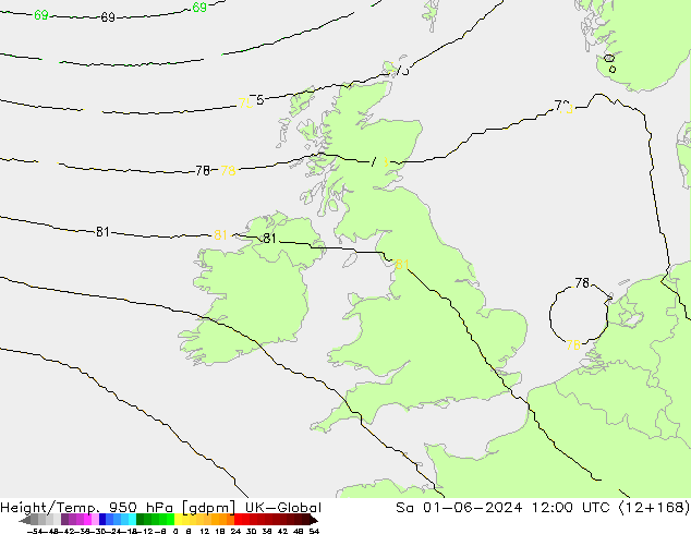 Hoogte/Temp. 950 hPa UK-Global za 01.06.2024 12 UTC