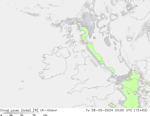 Bewolking (Totaal) UK-Global di 28.05.2024 03 UTC