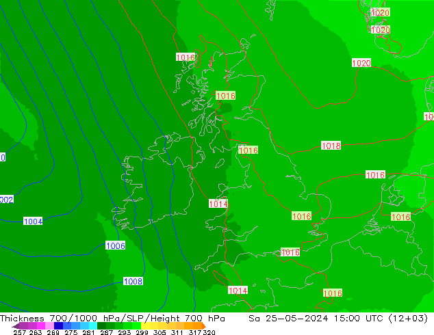 Thck 700-1000 hPa UK-Global So 25.05.2024 15 UTC