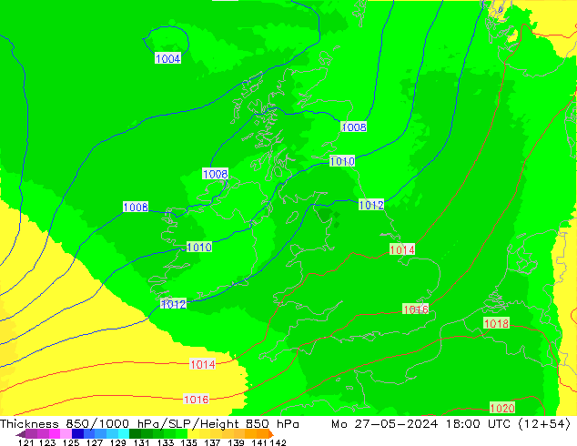 850-1000 hPa Kalınlığı UK-Global Pzt 27.05.2024 18 UTC