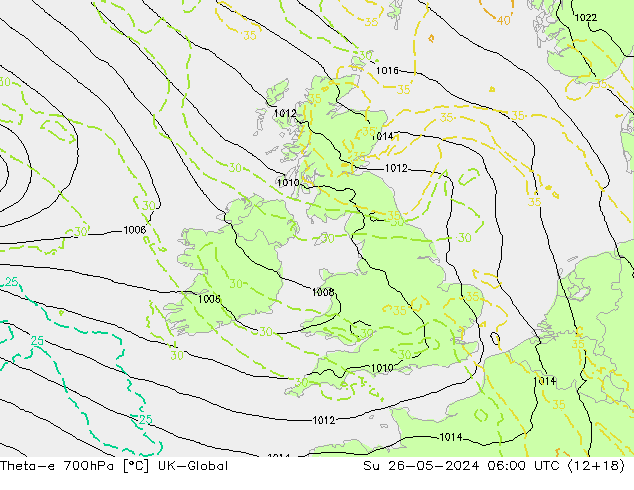 Theta-e 700hPa UK-Global dom 26.05.2024 06 UTC