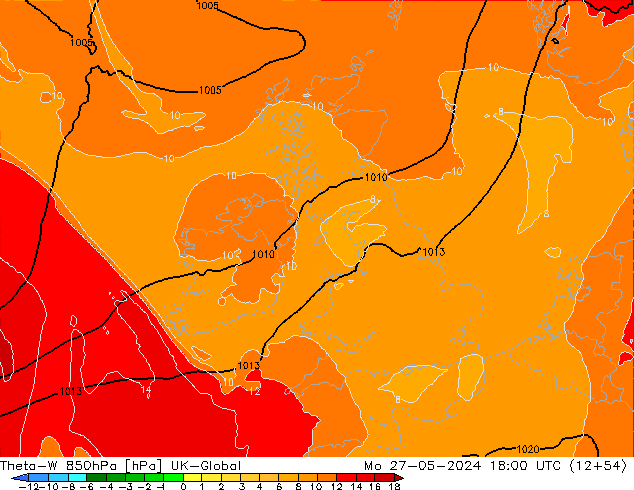 Theta-W 850hPa UK-Global Mo 27.05.2024 18 UTC