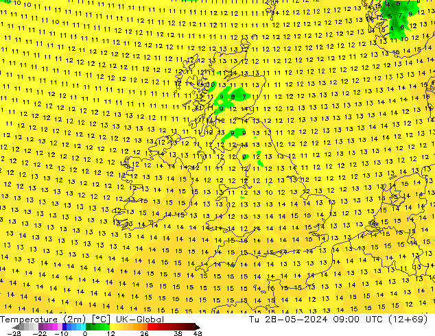 Temperature (2m) UK-Global Tu 28.05.2024 09 UTC