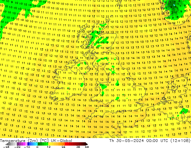 Sıcaklık Haritası (2m) UK-Global Per 30.05.2024 00 UTC