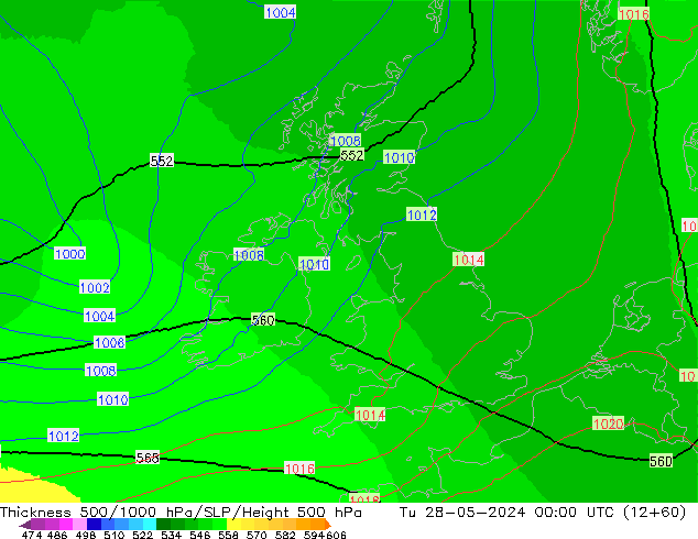 Schichtdicke 500-1000 hPa UK-Global Di 28.05.2024 00 UTC