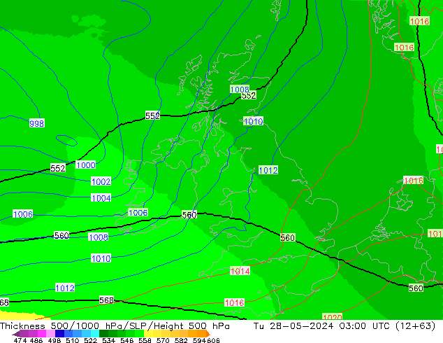 Schichtdicke 500-1000 hPa UK-Global Di 28.05.2024 03 UTC