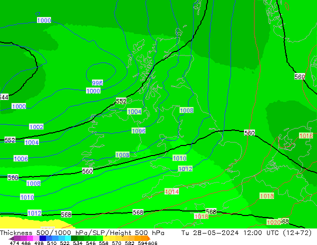 Dikte 500-1000hPa UK-Global di 28.05.2024 12 UTC