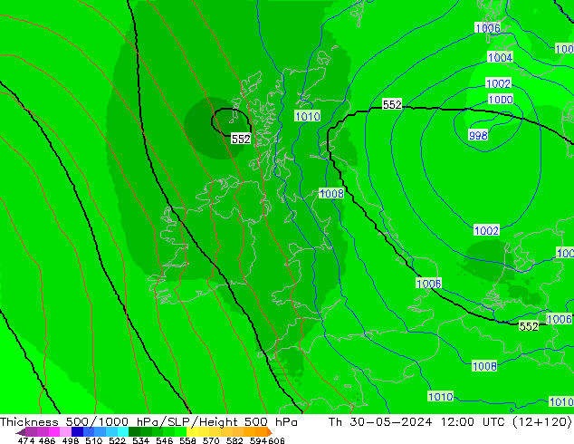 Thck 500-1000hPa UK-Global Th 30.05.2024 12 UTC