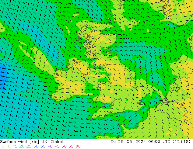 Vento 10 m UK-Global dom 26.05.2024 06 UTC