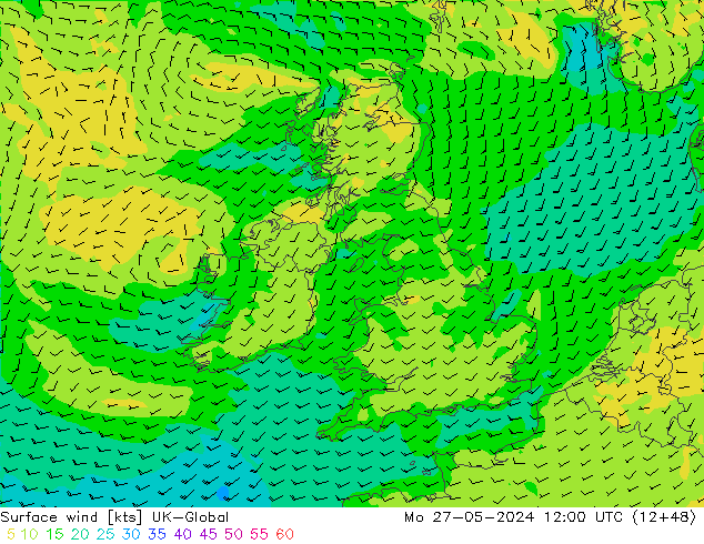 Surface wind UK-Global Mo 27.05.2024 12 UTC