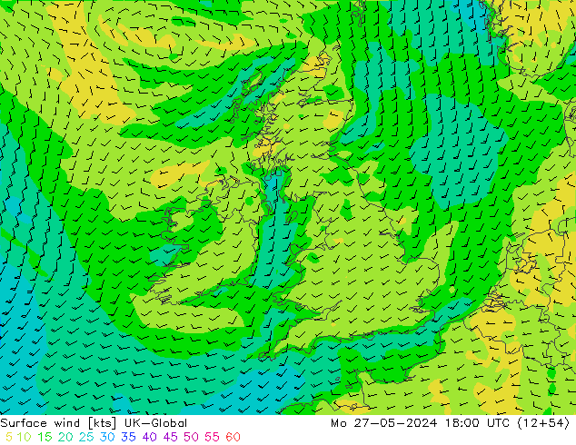 Surface wind UK-Global Mo 27.05.2024 18 UTC