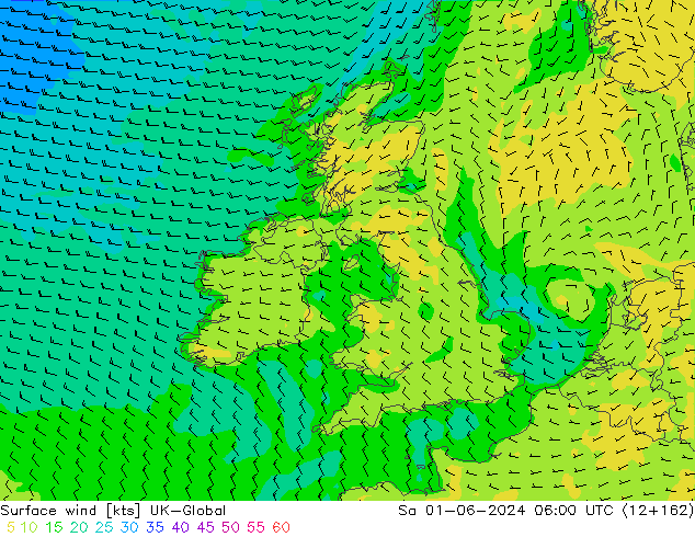 Surface wind UK-Global So 01.06.2024 06 UTC