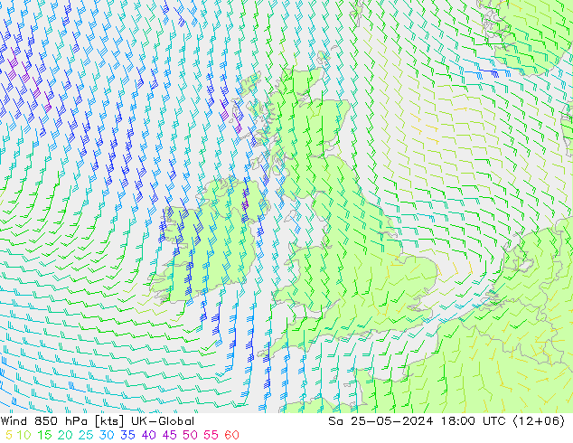 风 850 hPa UK-Global 星期六 25.05.2024 18 UTC