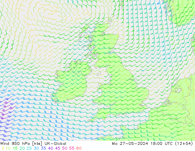 Wind 850 hPa UK-Global Mo 27.05.2024 18 UTC