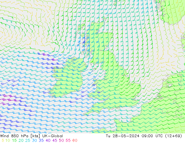 Wind 850 hPa UK-Global Di 28.05.2024 09 UTC